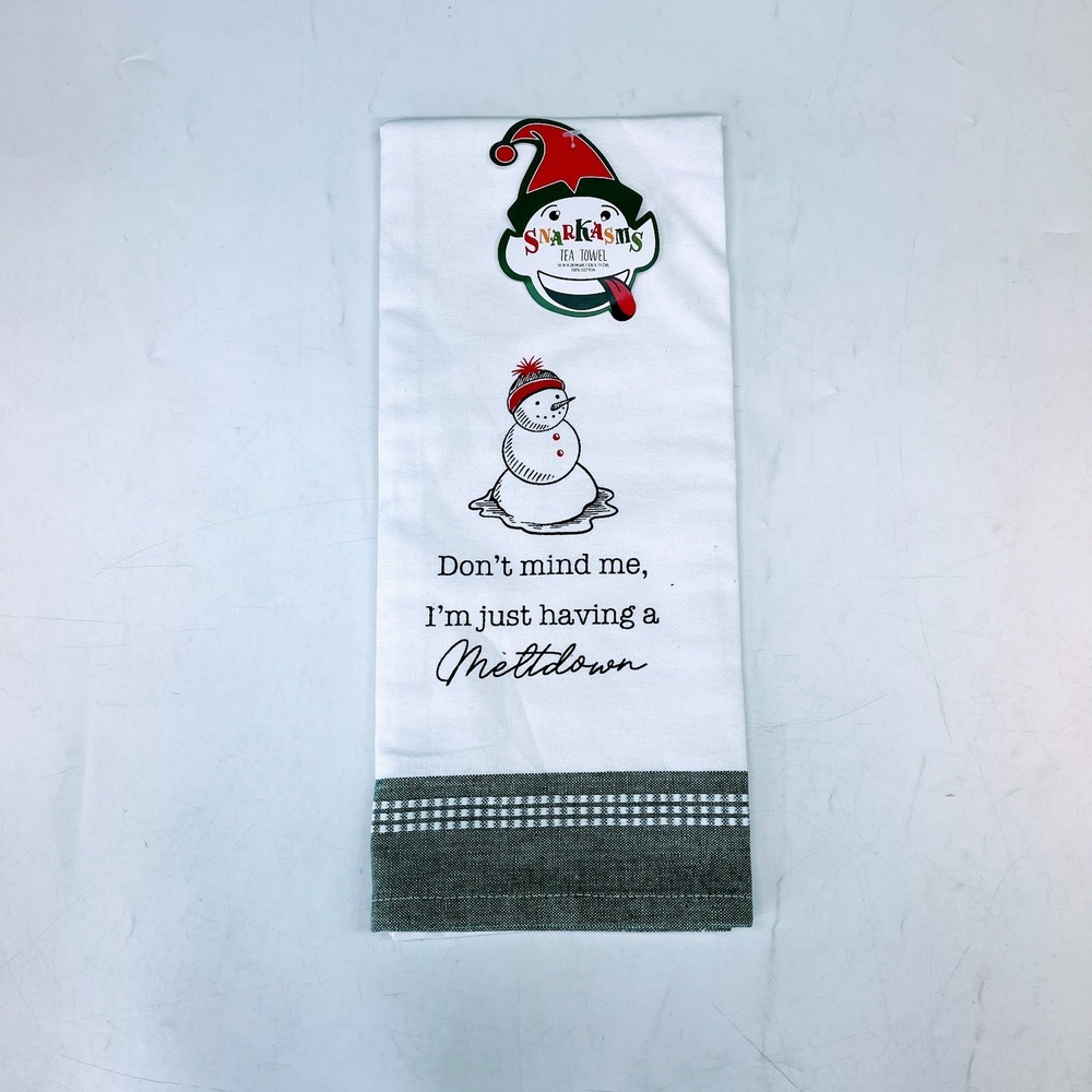 Kay Dee Designs Snarkasms Snowman Meltdown Cotton Tea Towel White Green H6612